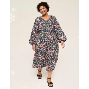 Lane Bryant Women's Long Sleeve V Neck Midi Dress Size 42 Floral NWT